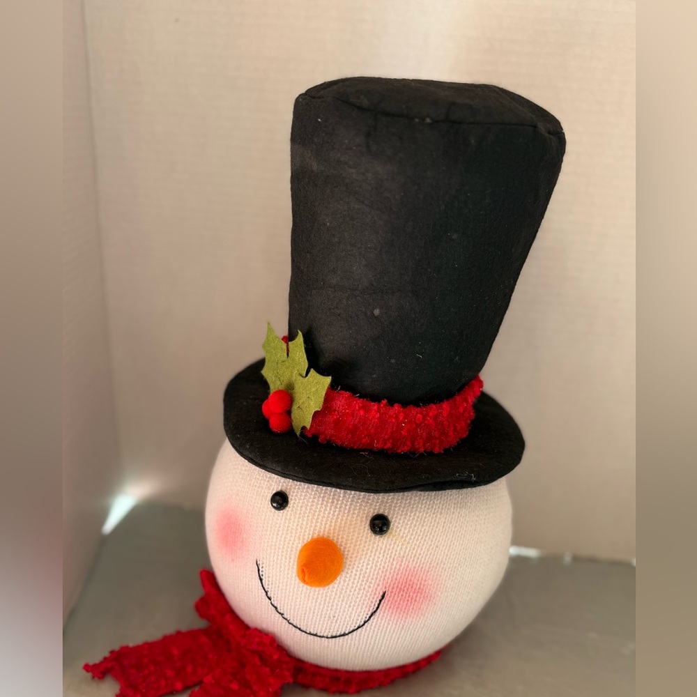 Festive Snowman with Black Hat and Red Scarf Tree Topper